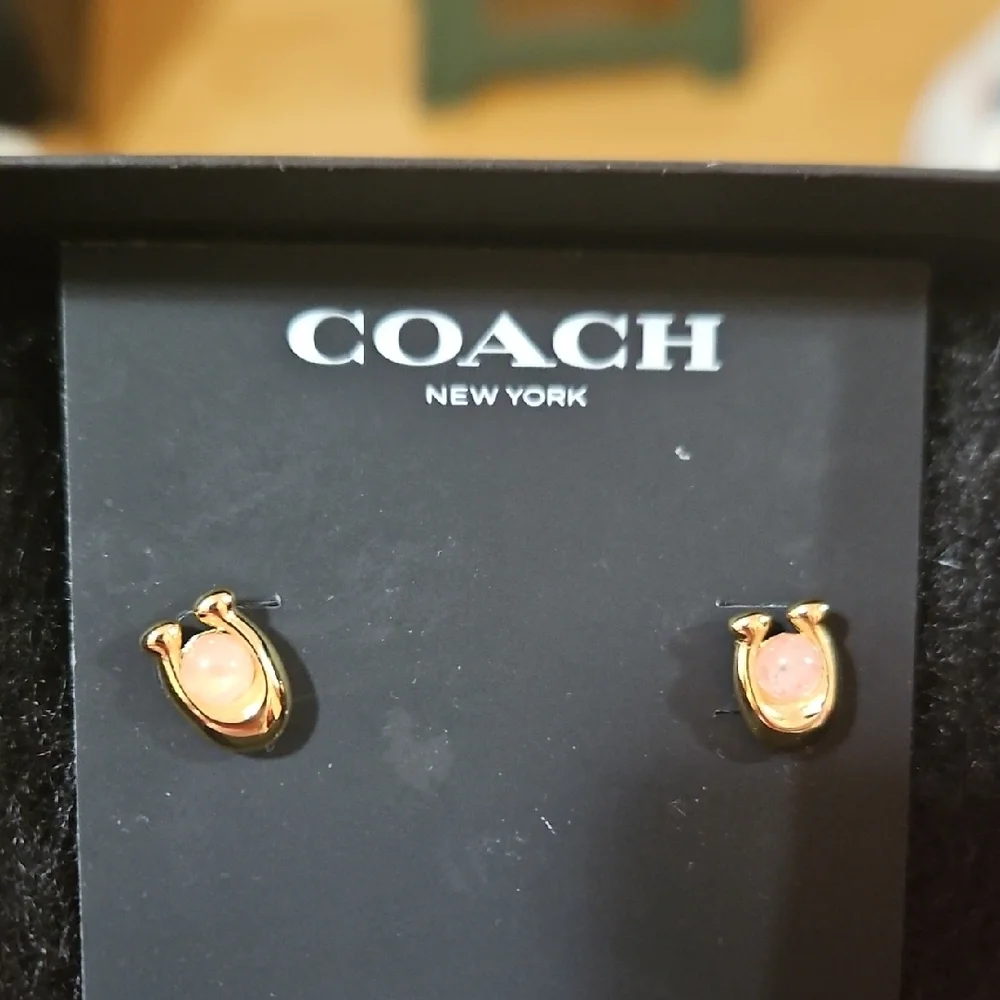 Coach Gold and Pink Oval Earrings - Picture 2 of 4